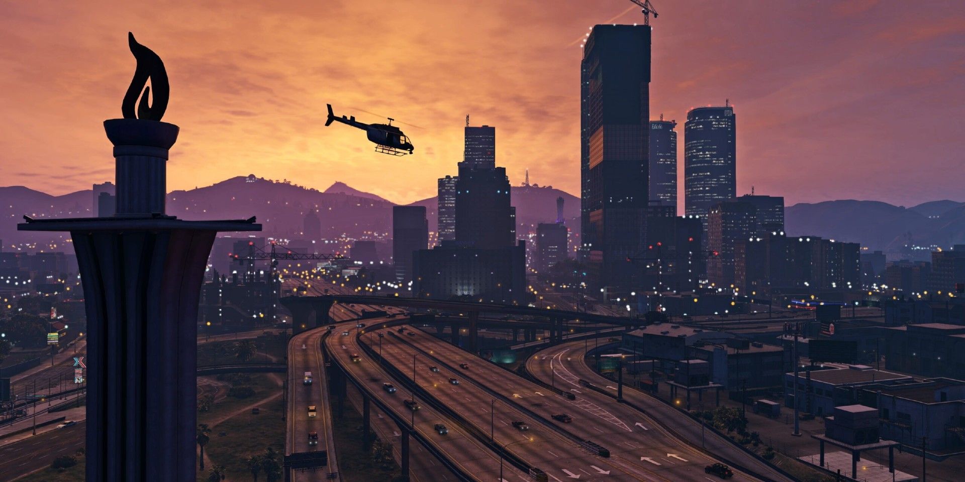 An image of the skyline of GTA 5's Los Santos