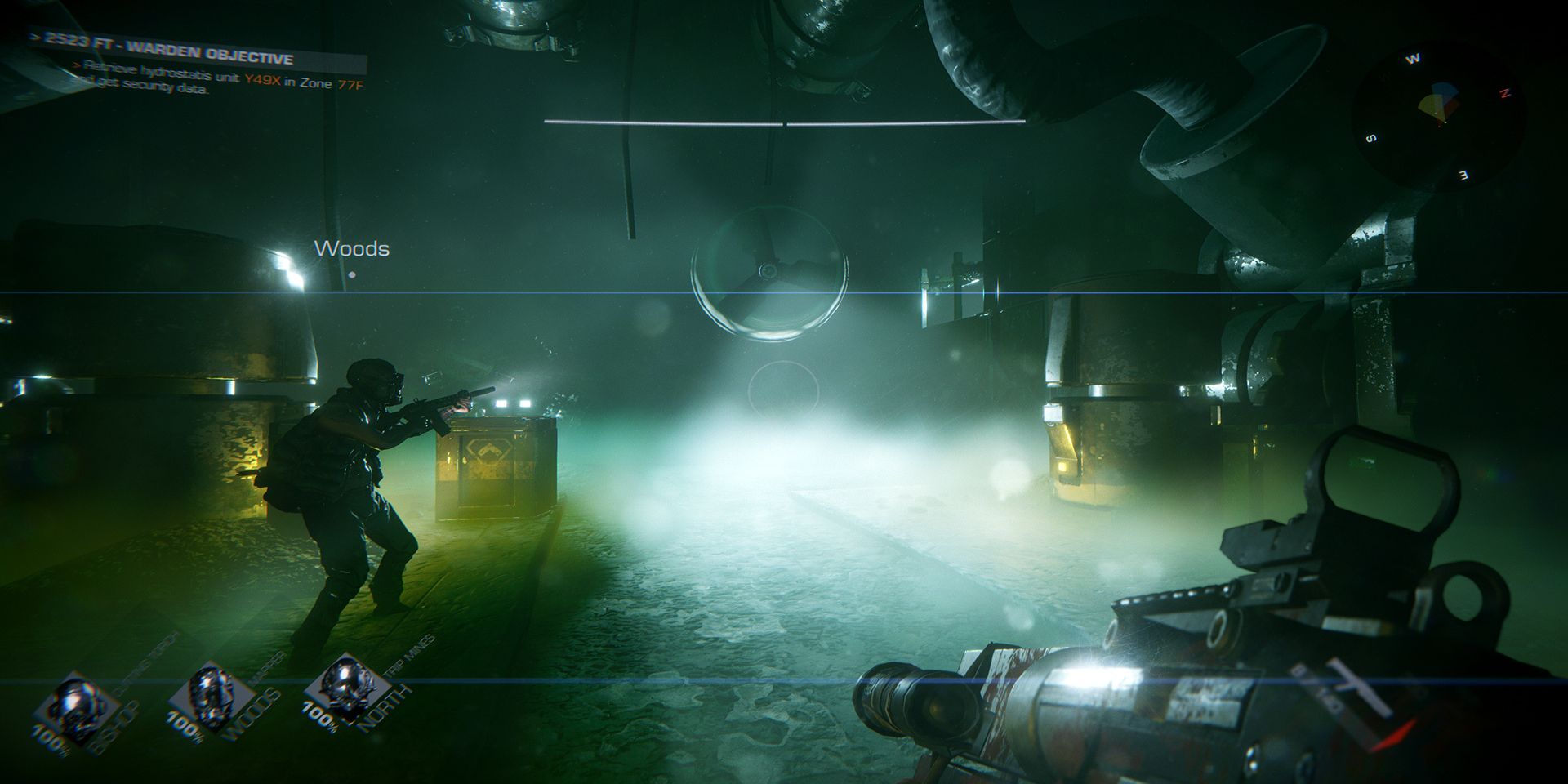 A screenshot from the first-person horror shooter GTFO.