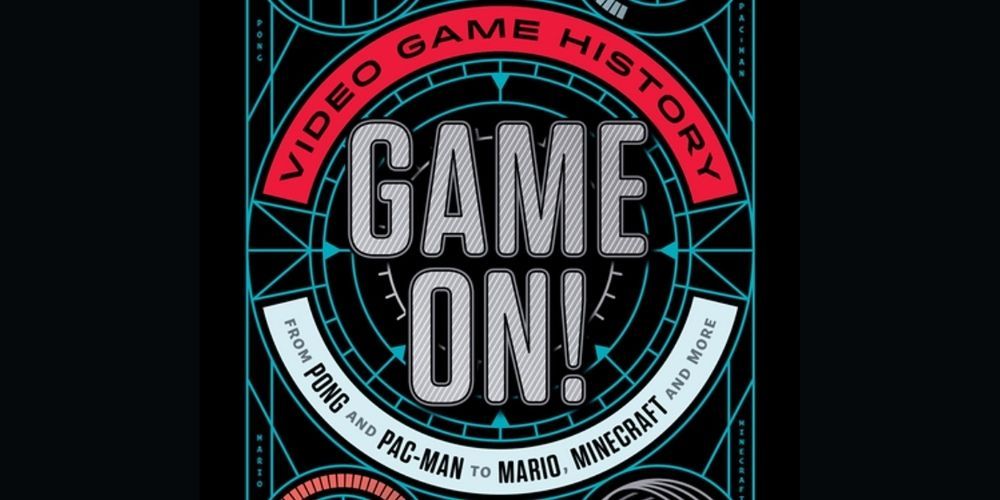The book cover for Game On sees the title written in a circle amongst a black background with neon blue lines