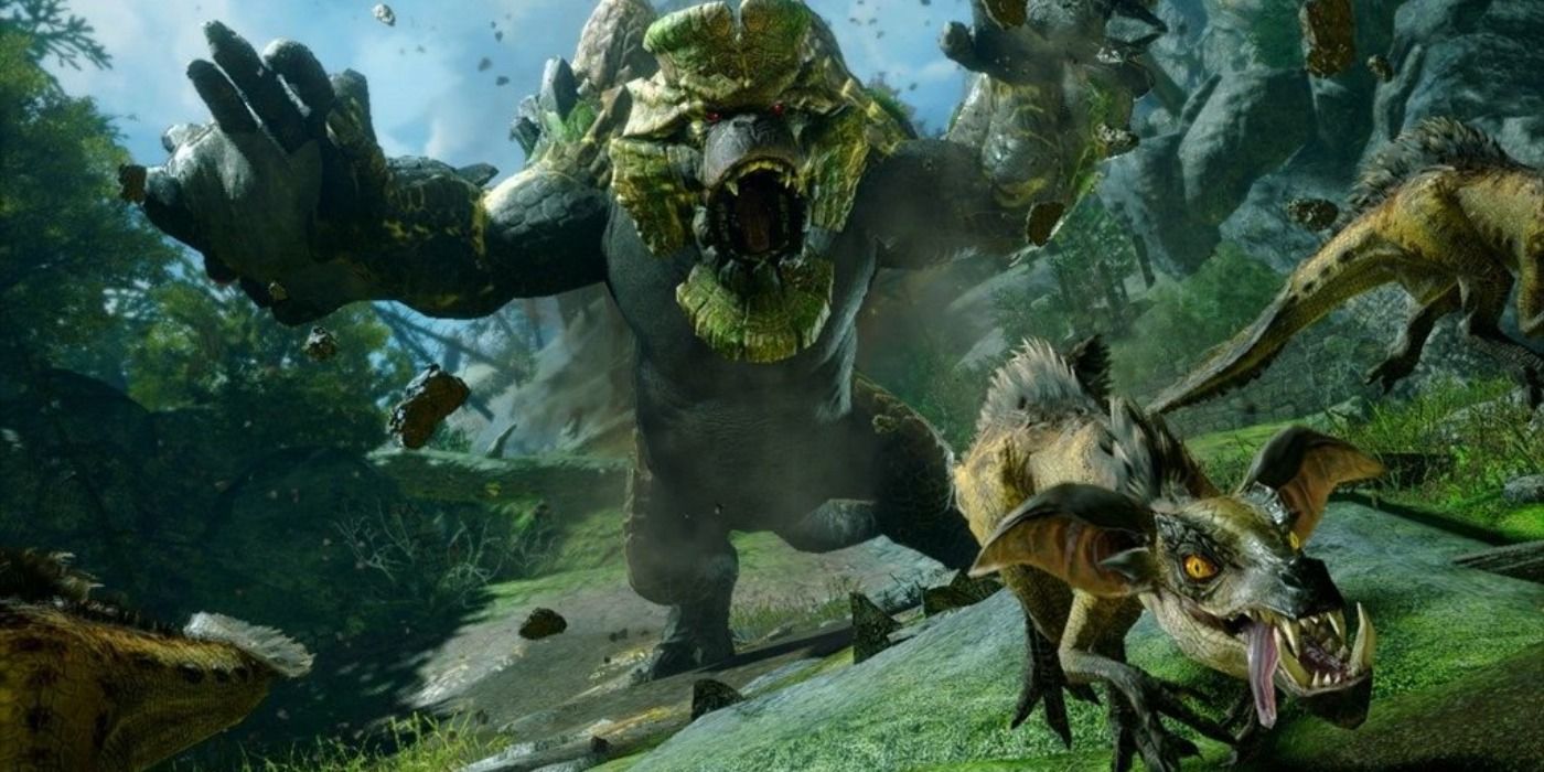 Garangolm standing on its hind legs roaring in the Sunbreak trailer