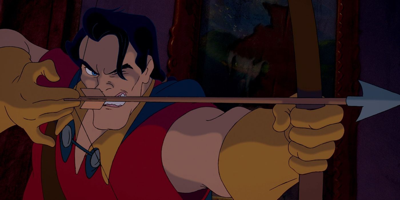 Gaston aiming an arrow in Beauty and the Beast