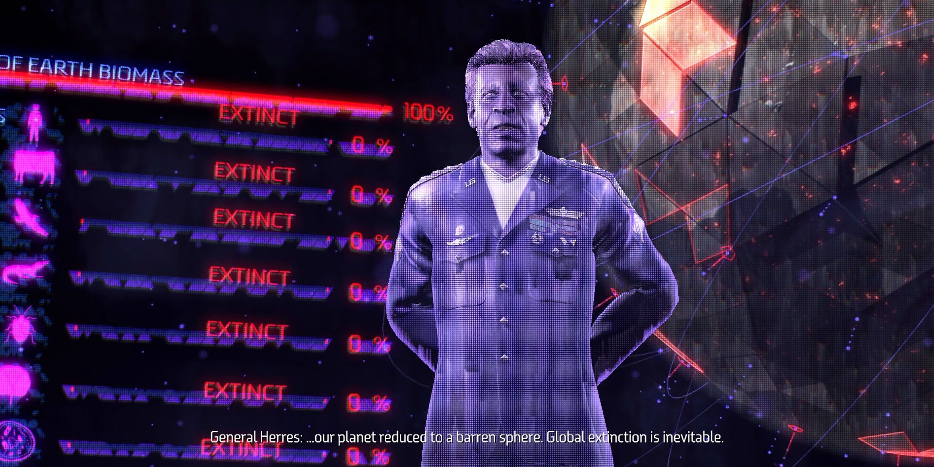 A hologram of General Herres saying defeat is inevitable in Horizon Zero Dawn