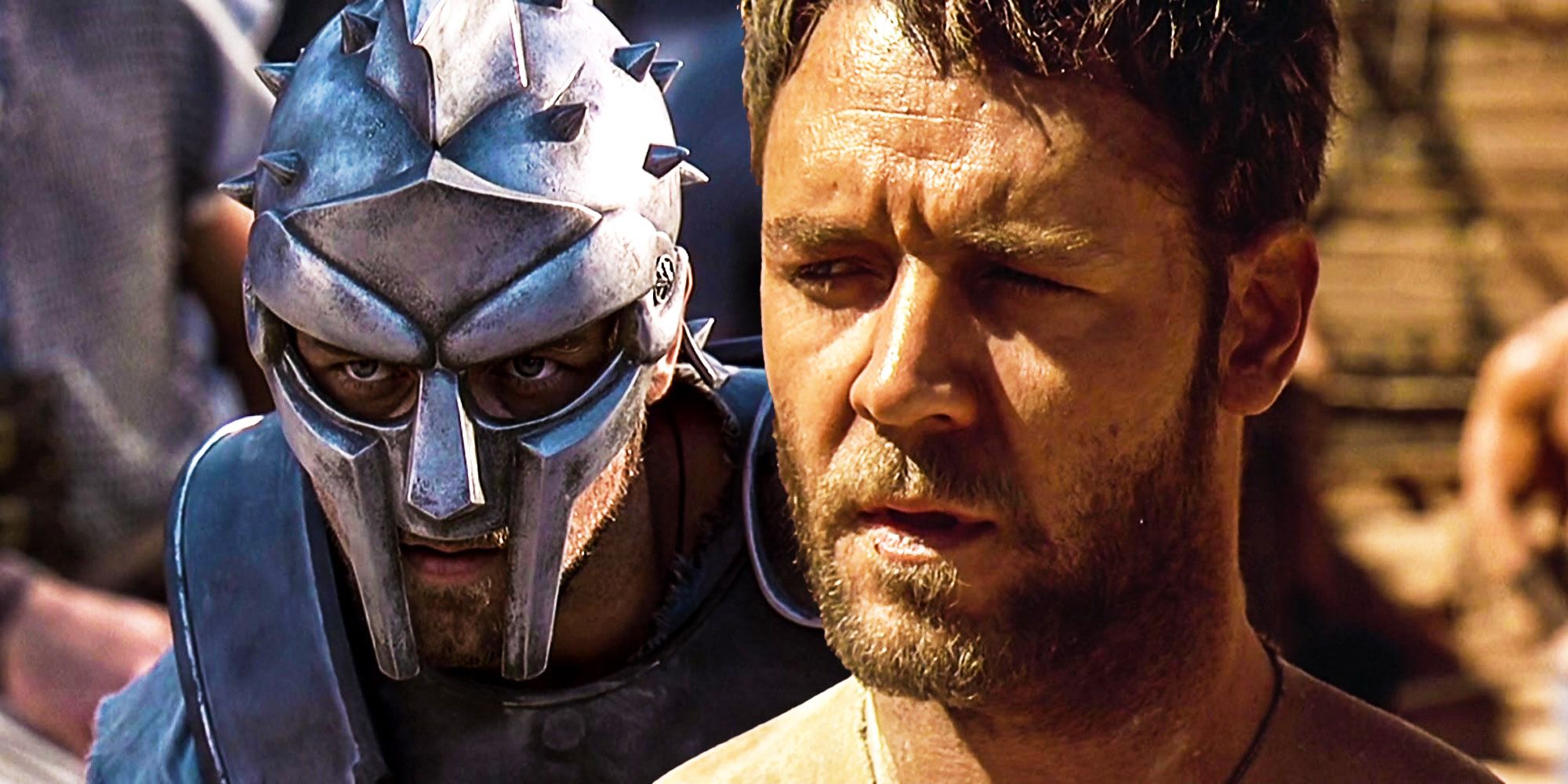 Custom image of Russell Crowe as Maximus with a helmet and without a helmet in Gladaitor