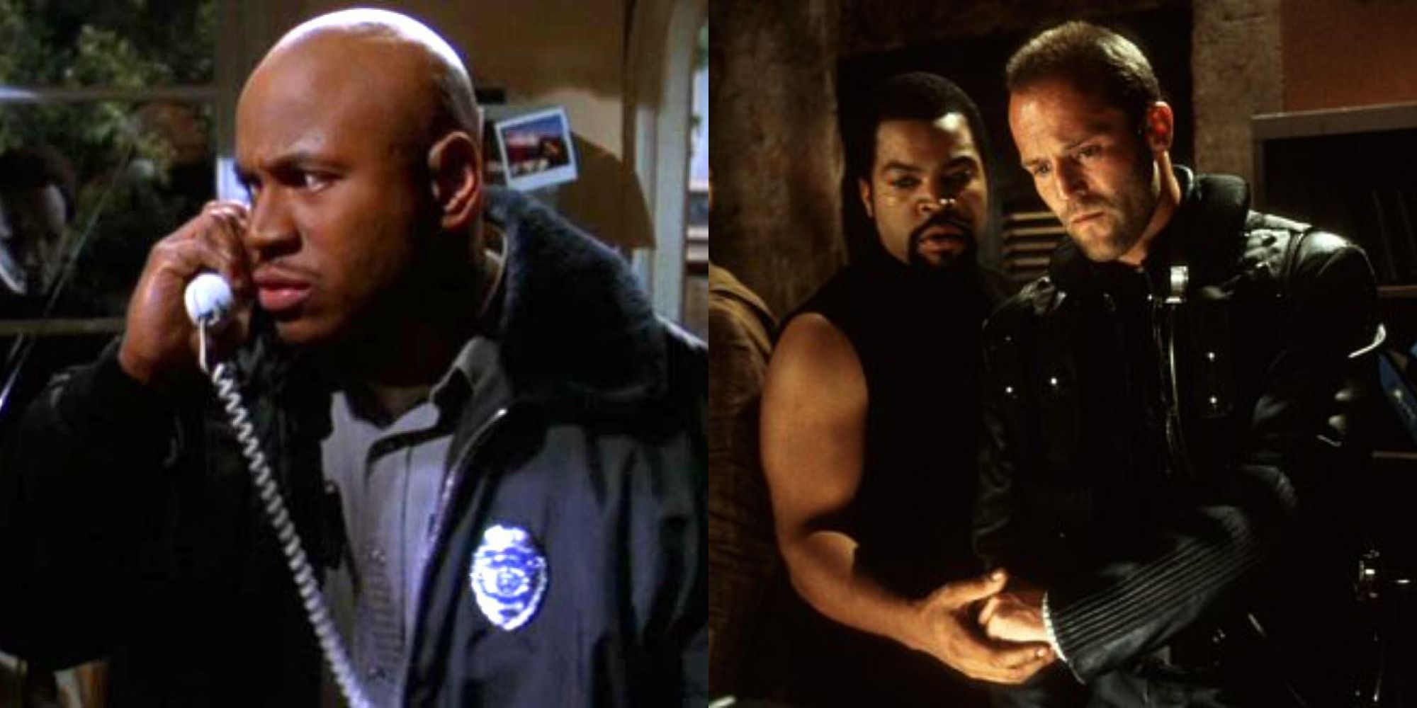 Split image showing LL Cool J in Halloween H20 and Ice Cube and Jason Statham in Ghosts of Mars