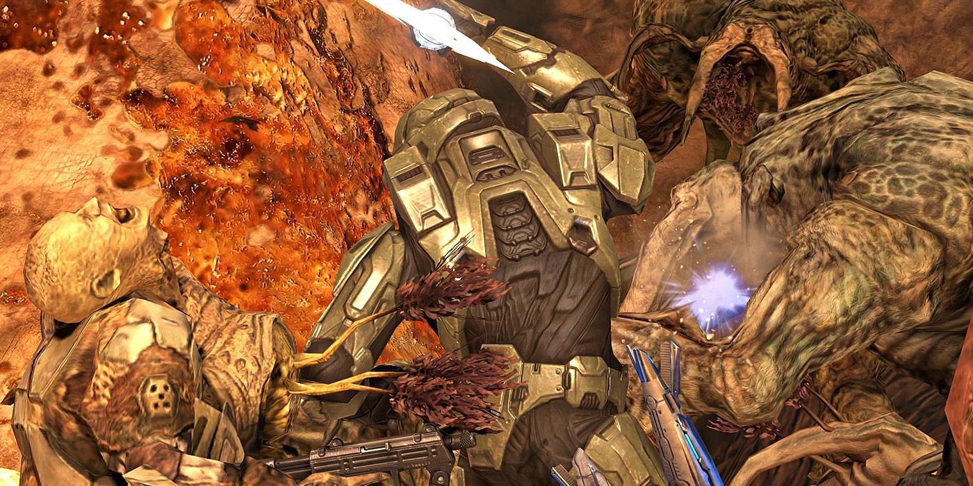 The Master Chief fights the Flood in Halo