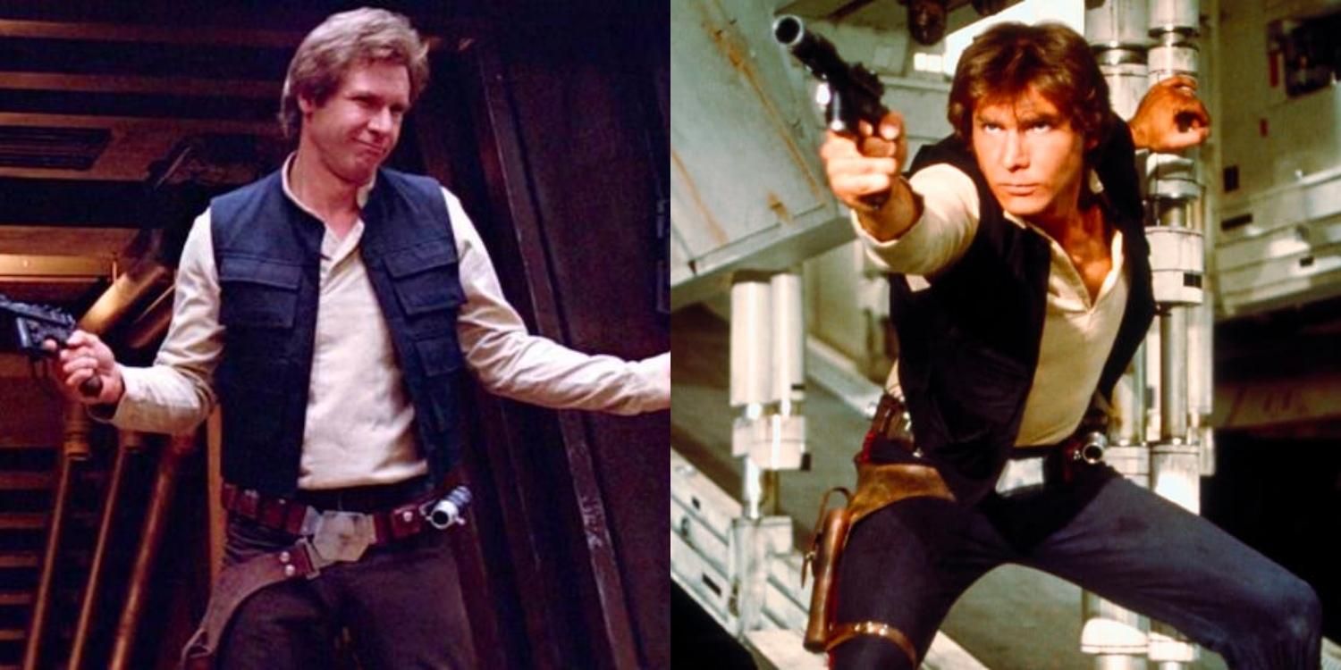 Han shrugging and Han aiming a gun in Star Wars