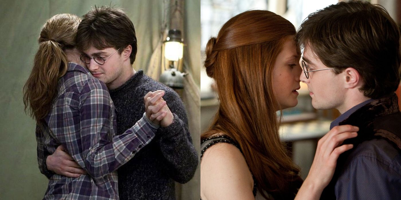 Harry dances with Hermione and goes to kiss Ginny