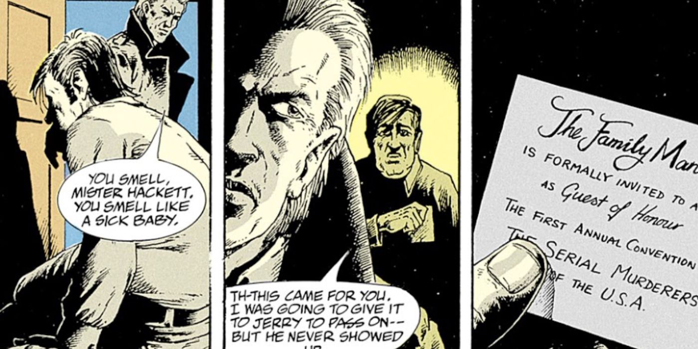 John Constantine discovers the Family Man's invitation to the serial killer convention
