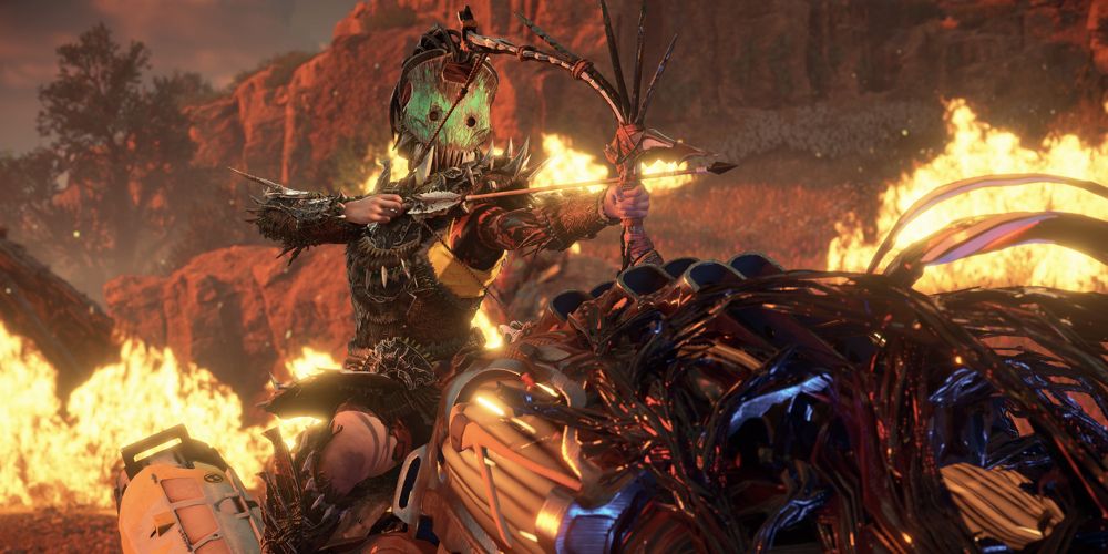 Grudda aims an arrow in Horizon Forbidden West.