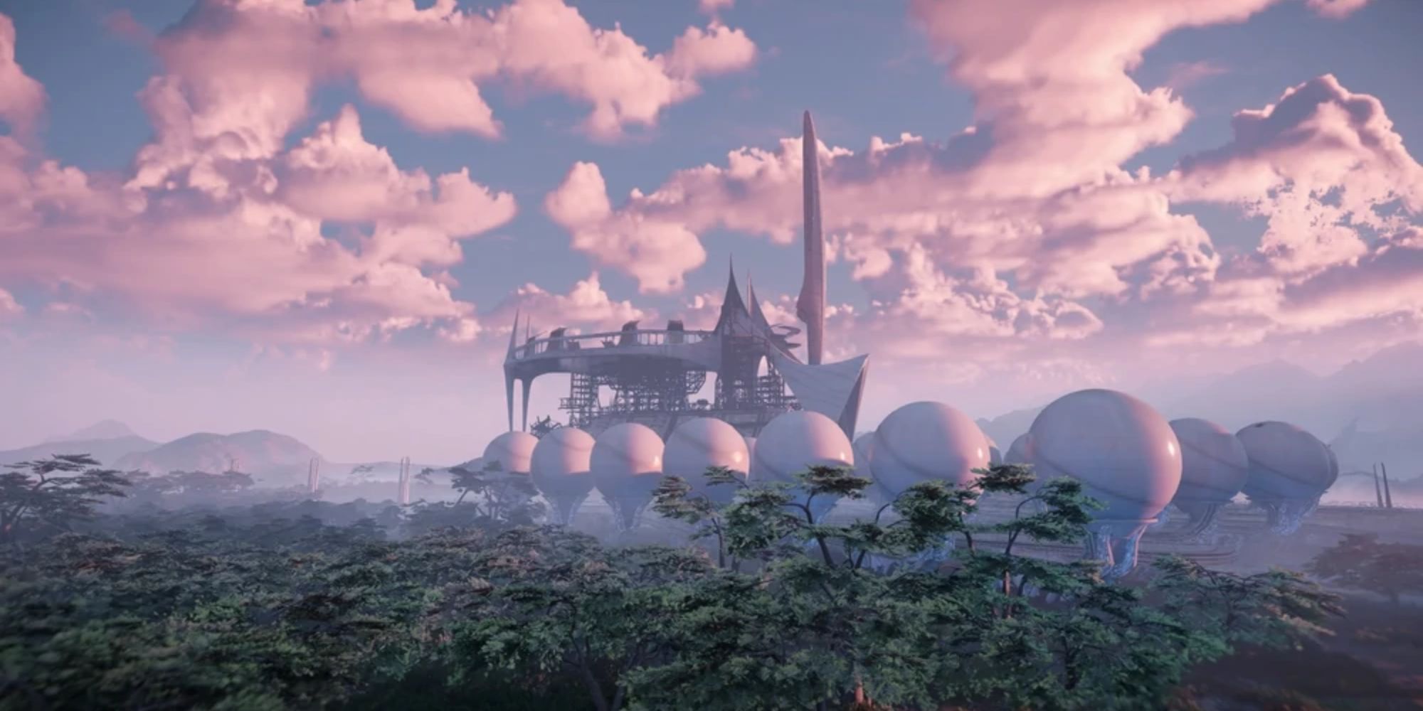 Horizon Forbidden West Ending Explained cinematic shot of far zenith base in the forest