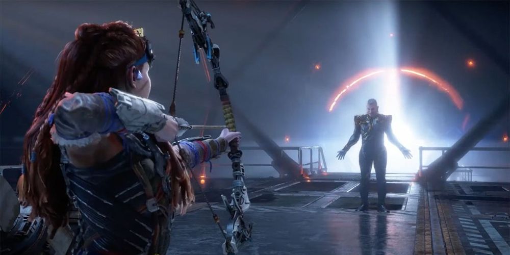 Aloy aims at Erik in Horizon Forbidden West