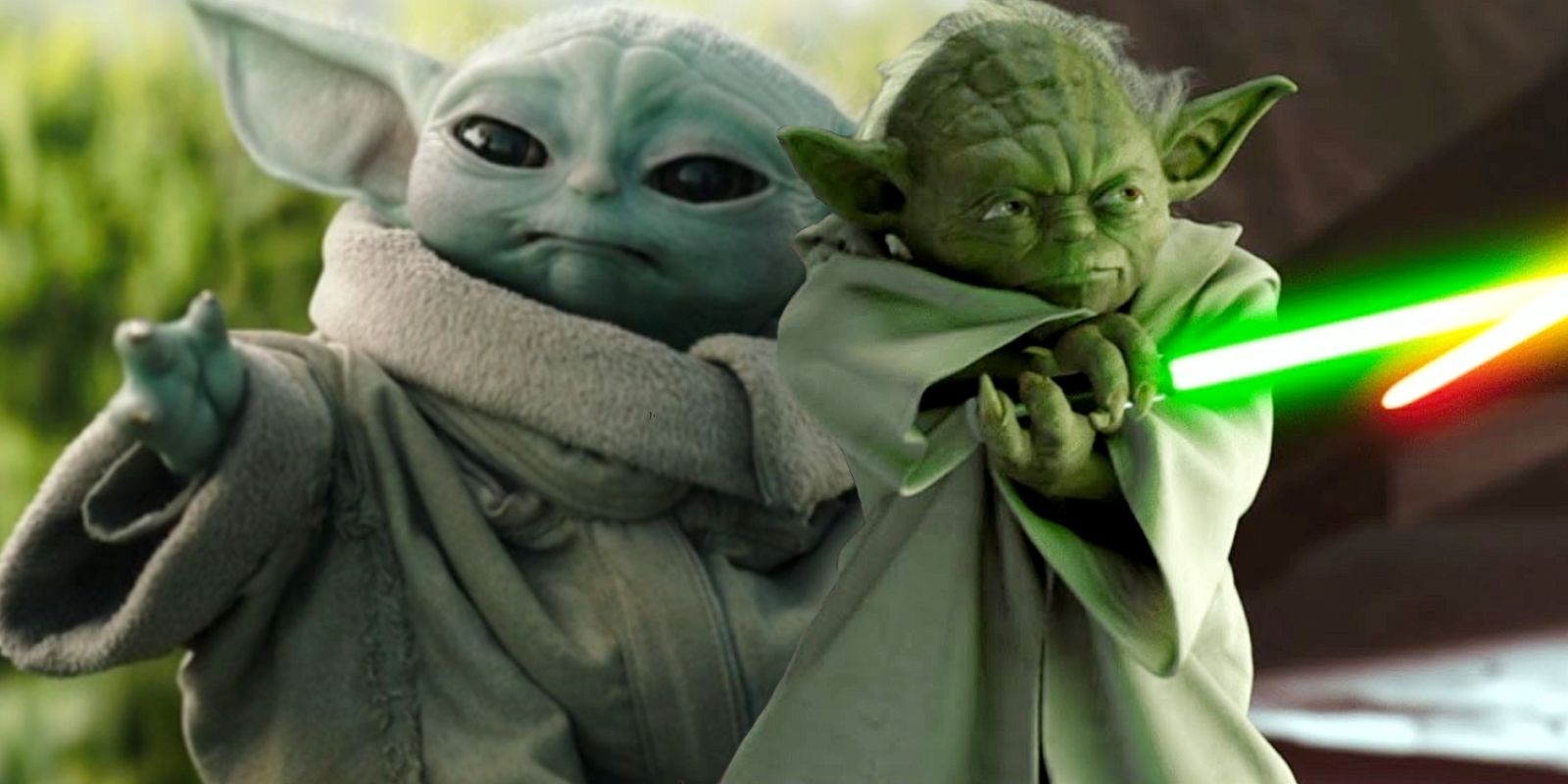 Grogu in The Book of Boba Fett and Yoda in Attack of the Clones.