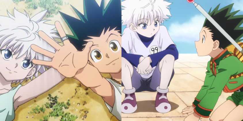 Split image showing Gon and Killua in Hunter x Hunter