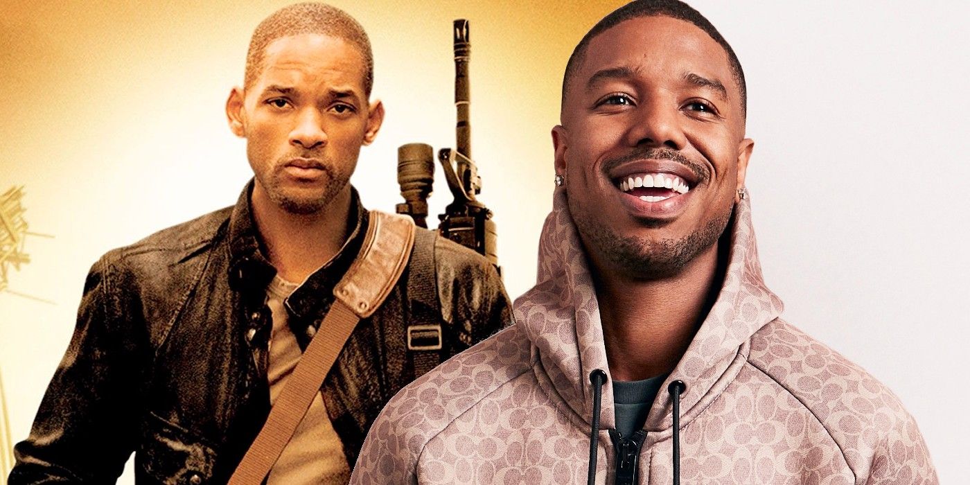 Split image of Will Smith in I Am Legend and Michael B Jordan