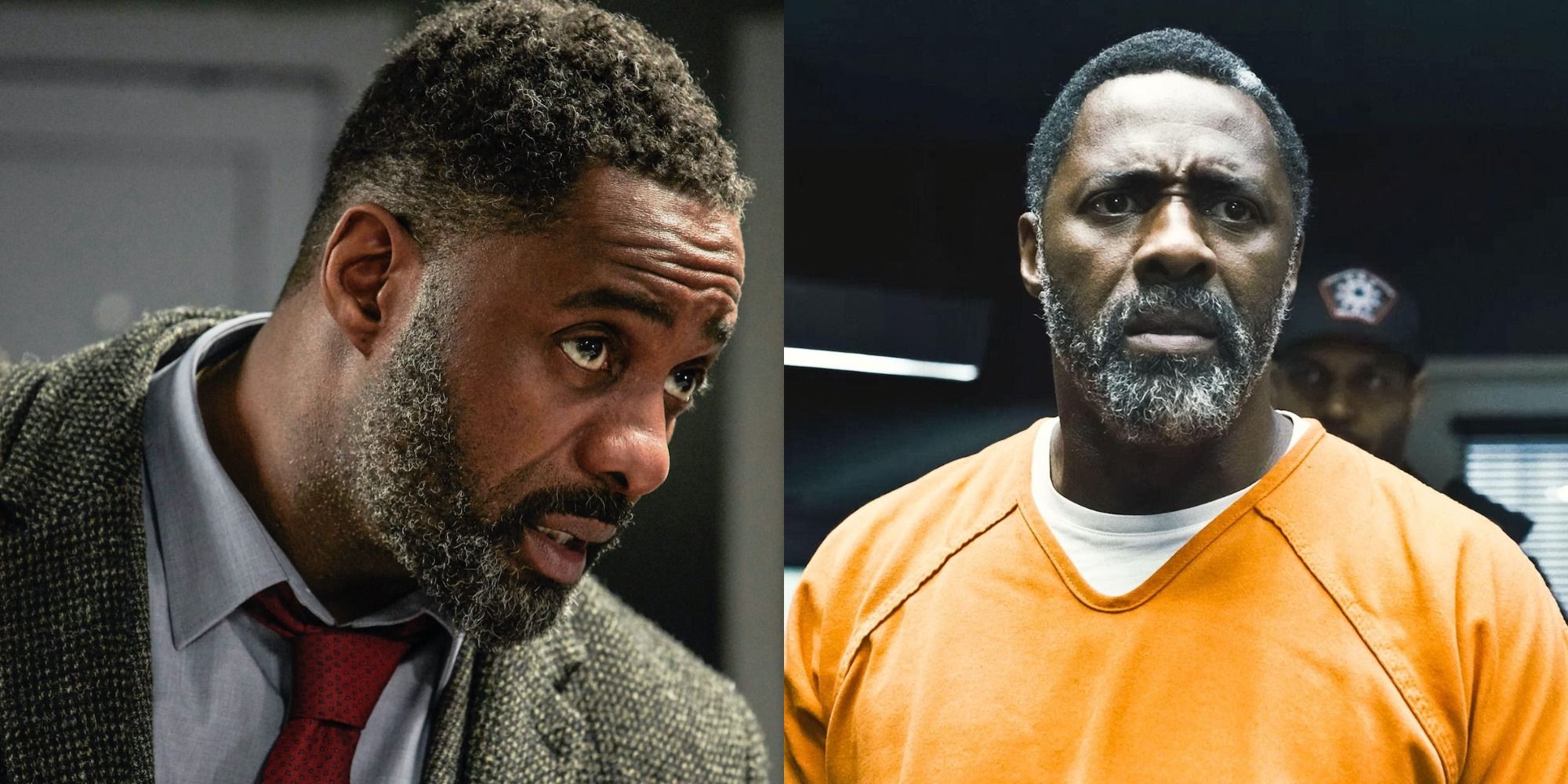 Split image showing Idris Elba in Luther and The Suicide Squad