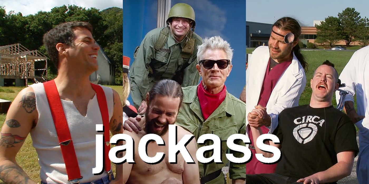 Split image of Jackass crew members