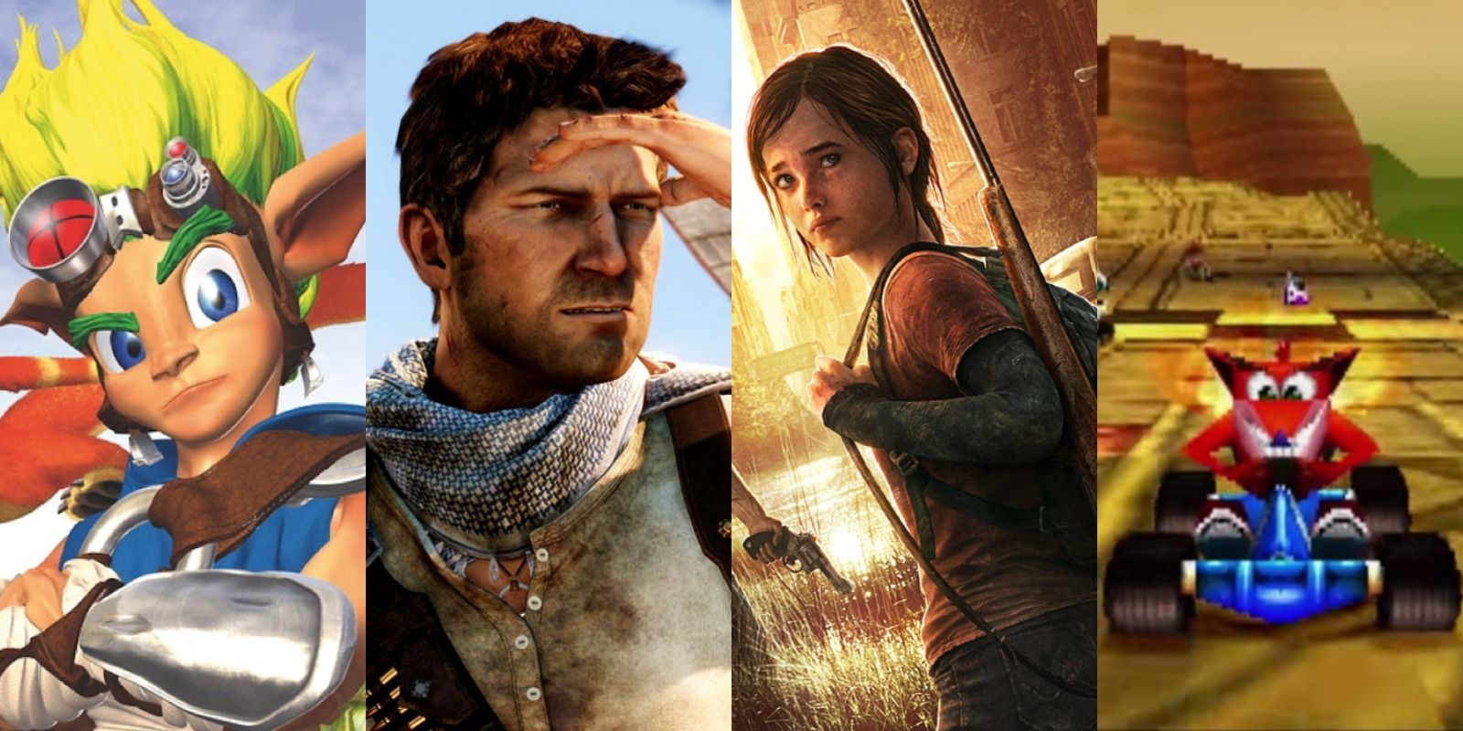 Jak, Nate in Uncharted 3, Ellie in TLOU, and Crash in Crash Team Racing