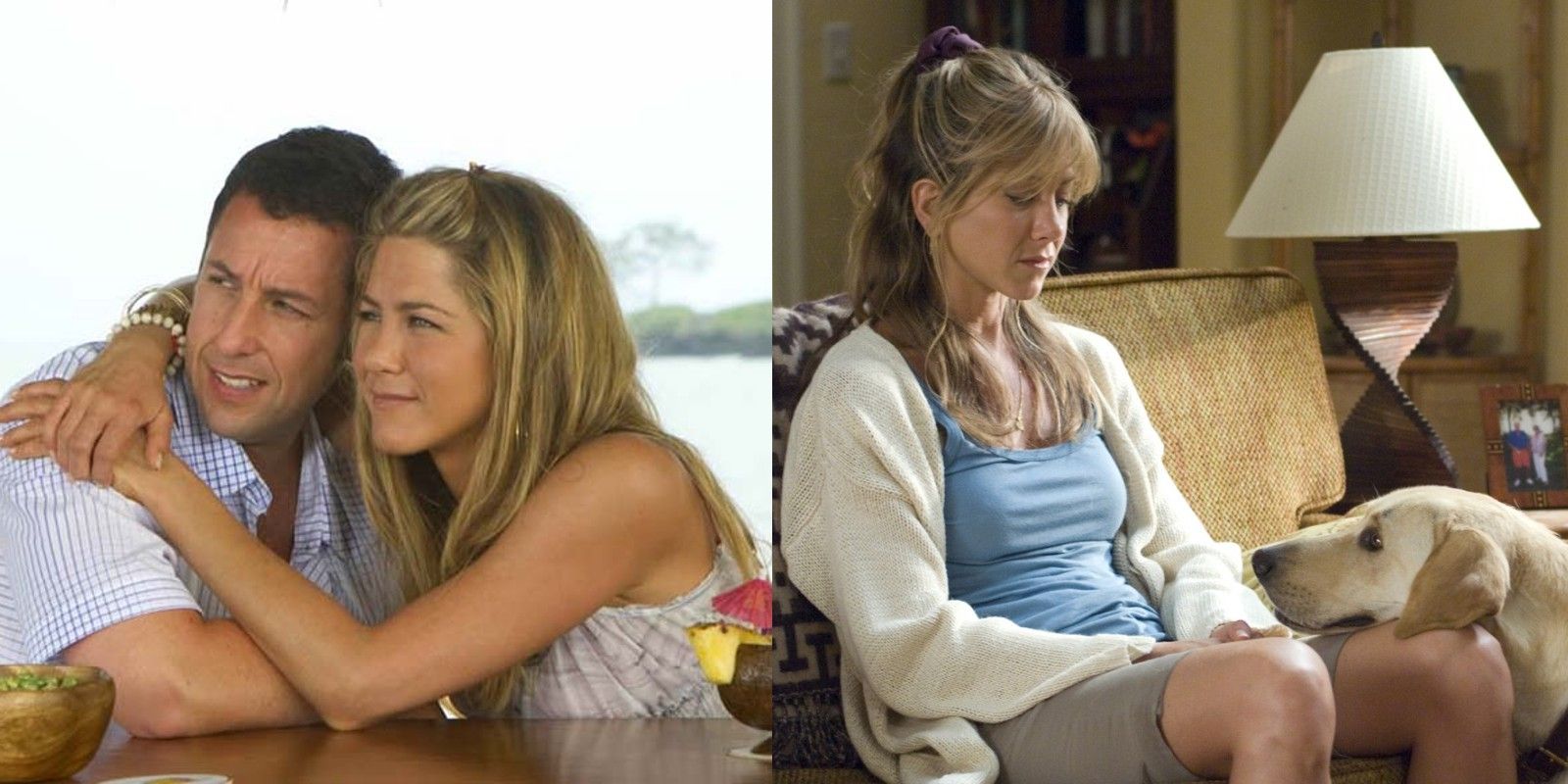 Duas imagens lado a lado das comédias românticas de Jennifer Aniston.