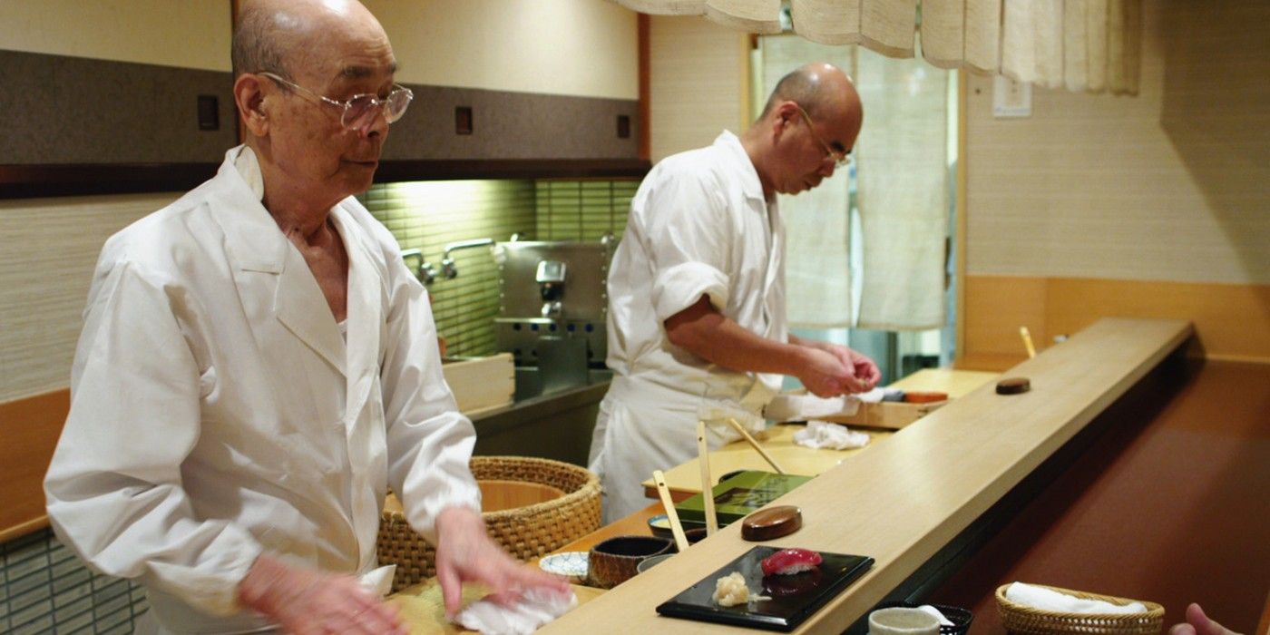 Two men make sushi in Jiro Dreams of Sushi 