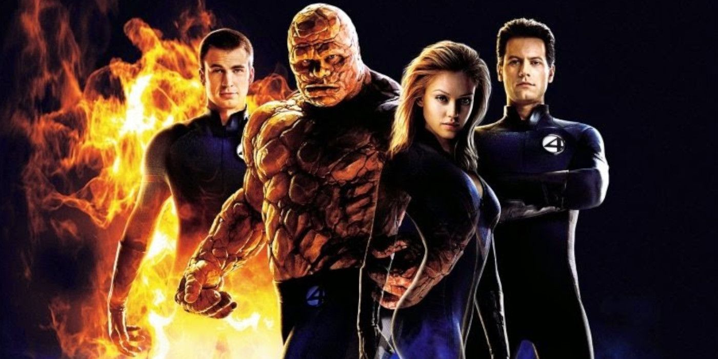 Johnny Storm, Ben Grimm, Sue Storm and Reed Richards on the poster for Fantastic Four