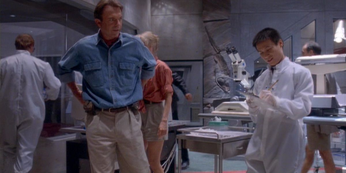 Dr. Grant listens as Wu explains from Jurassic Park