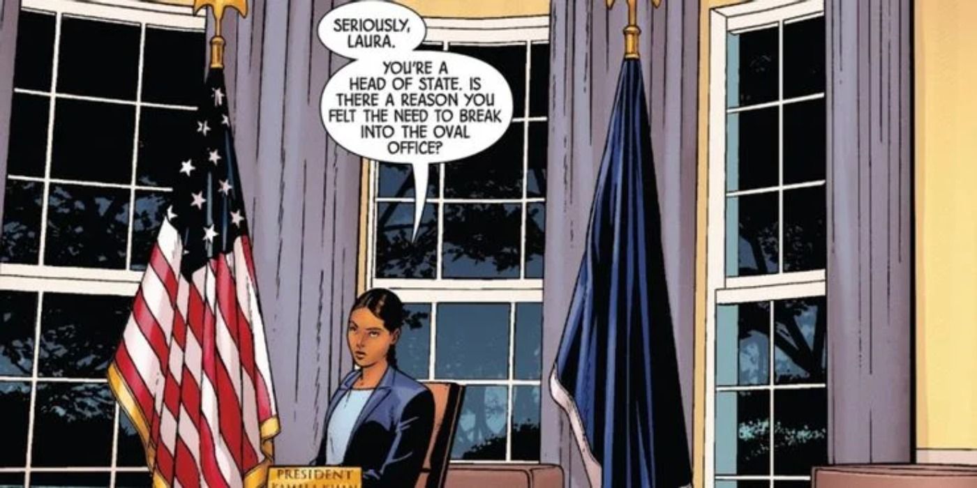 Kamala Khan as President in Marvel Comics.
