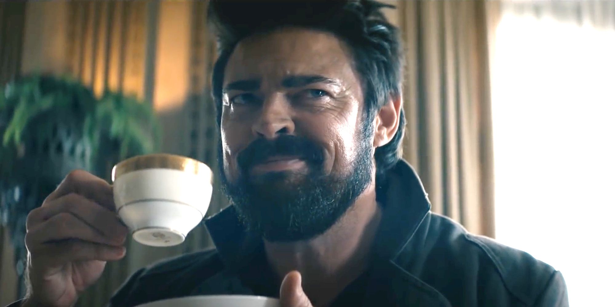 Karl Urban as Billy Butcher Sipping Tea in The Boys