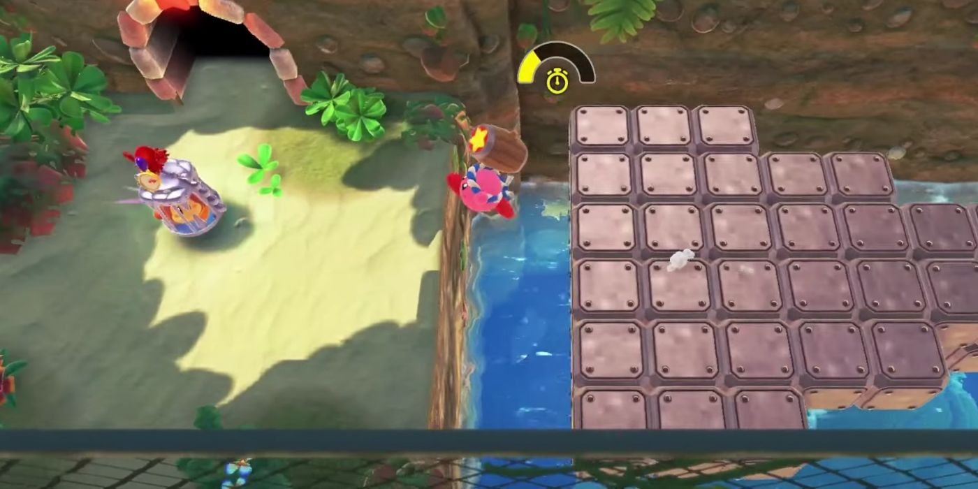 Rescuing a Waddle Dee in Kirby &amp; The Forgotten Land's Abandoned Beach level.