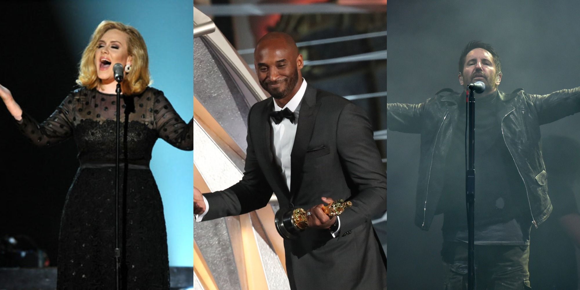 Split image of Adele, Kobe Bryant and Trent Reznor