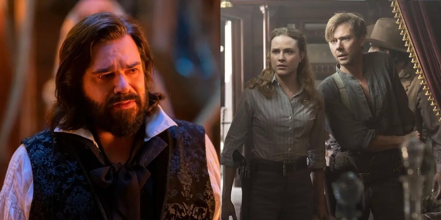 Lazslo looking confused in What We Do In the Shadows and Dolores and William looking at something in WestWorld