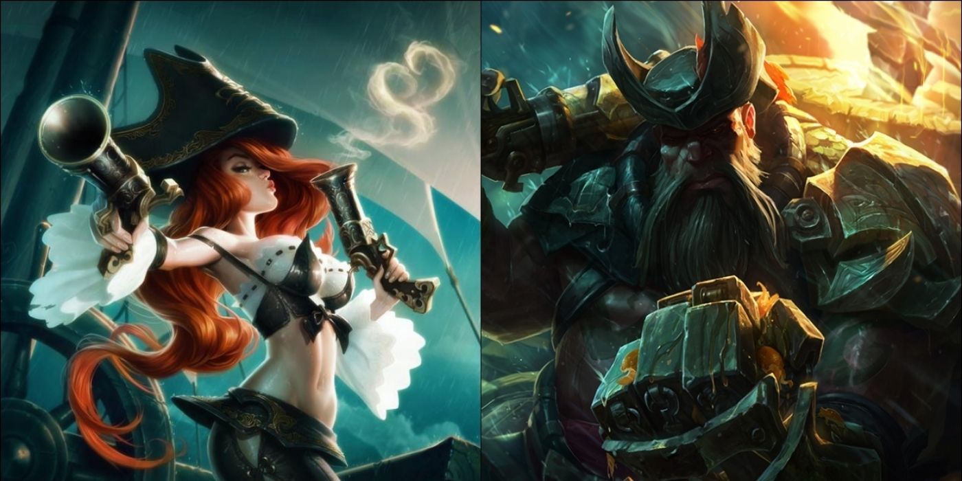 Split image showing Miss Fortune and Gangplank