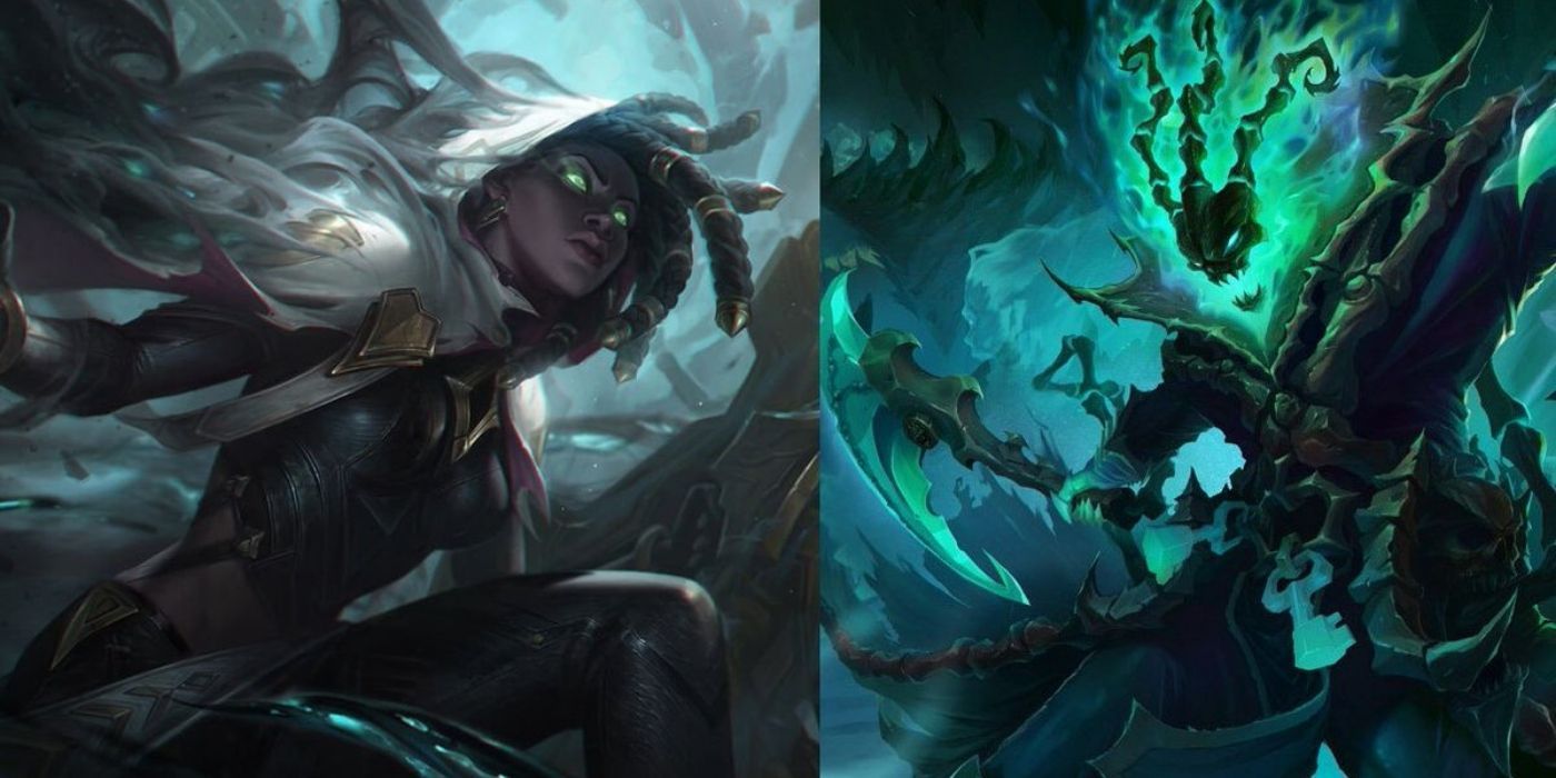 Split image showing Senna and Thresh in League of Legends