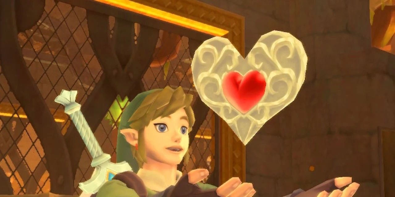 Legend of Zelda: Skyward Sword's Link obtaining a Heart Piece