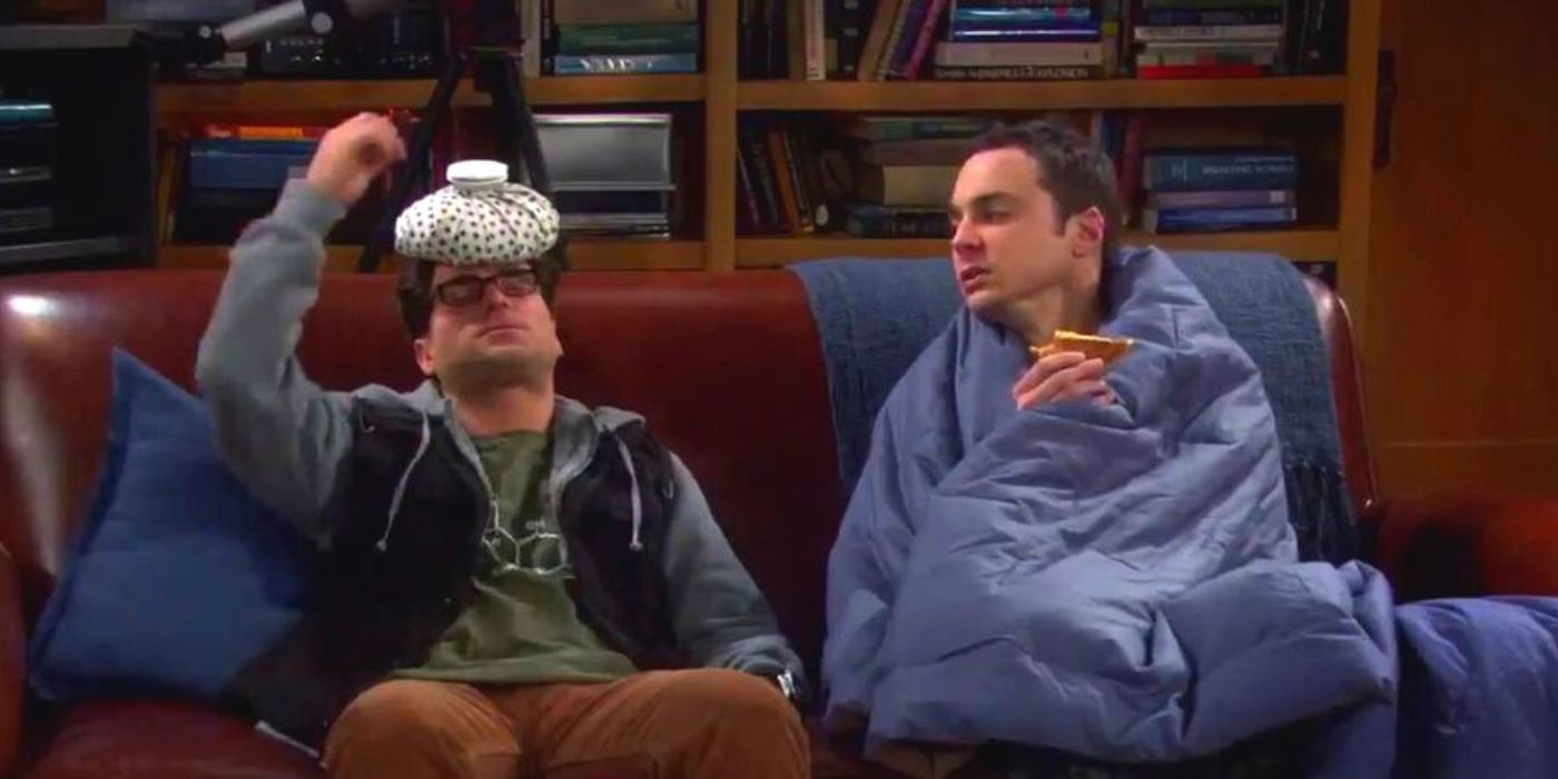 Leonard e Sheldon doentes no sofá - TBBT