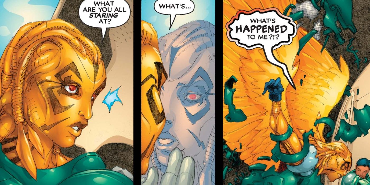 Lifeguard finds out she is Shi'ar in X-Treme X-Men #13.