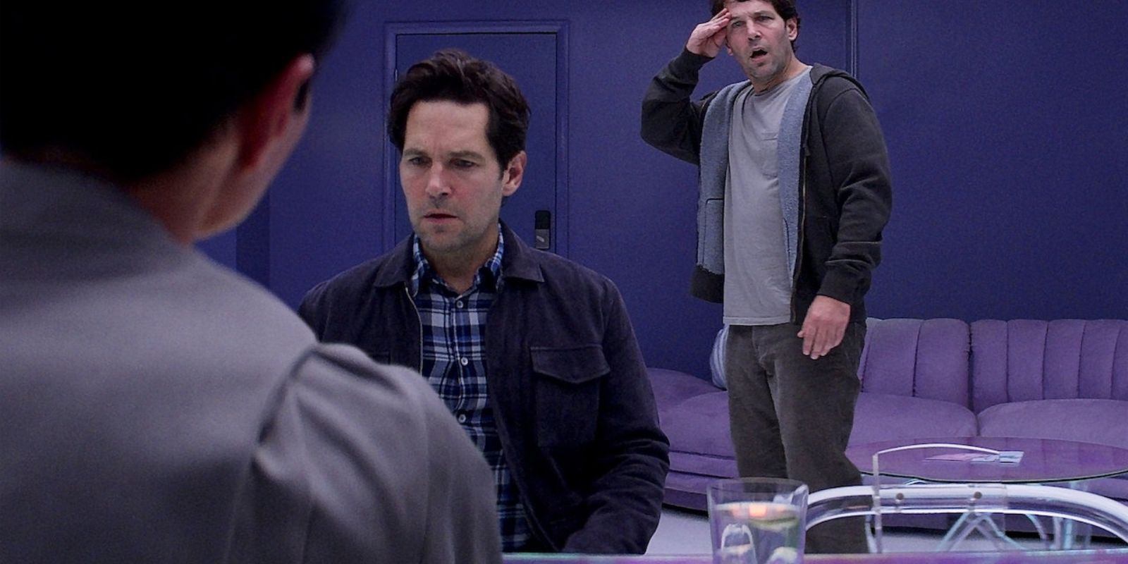 Paul Rudd and his clone talking to someone in Living With Yourself
