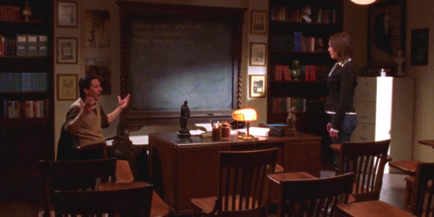 Lorelai and Max in a classroom on Gilmore Girls