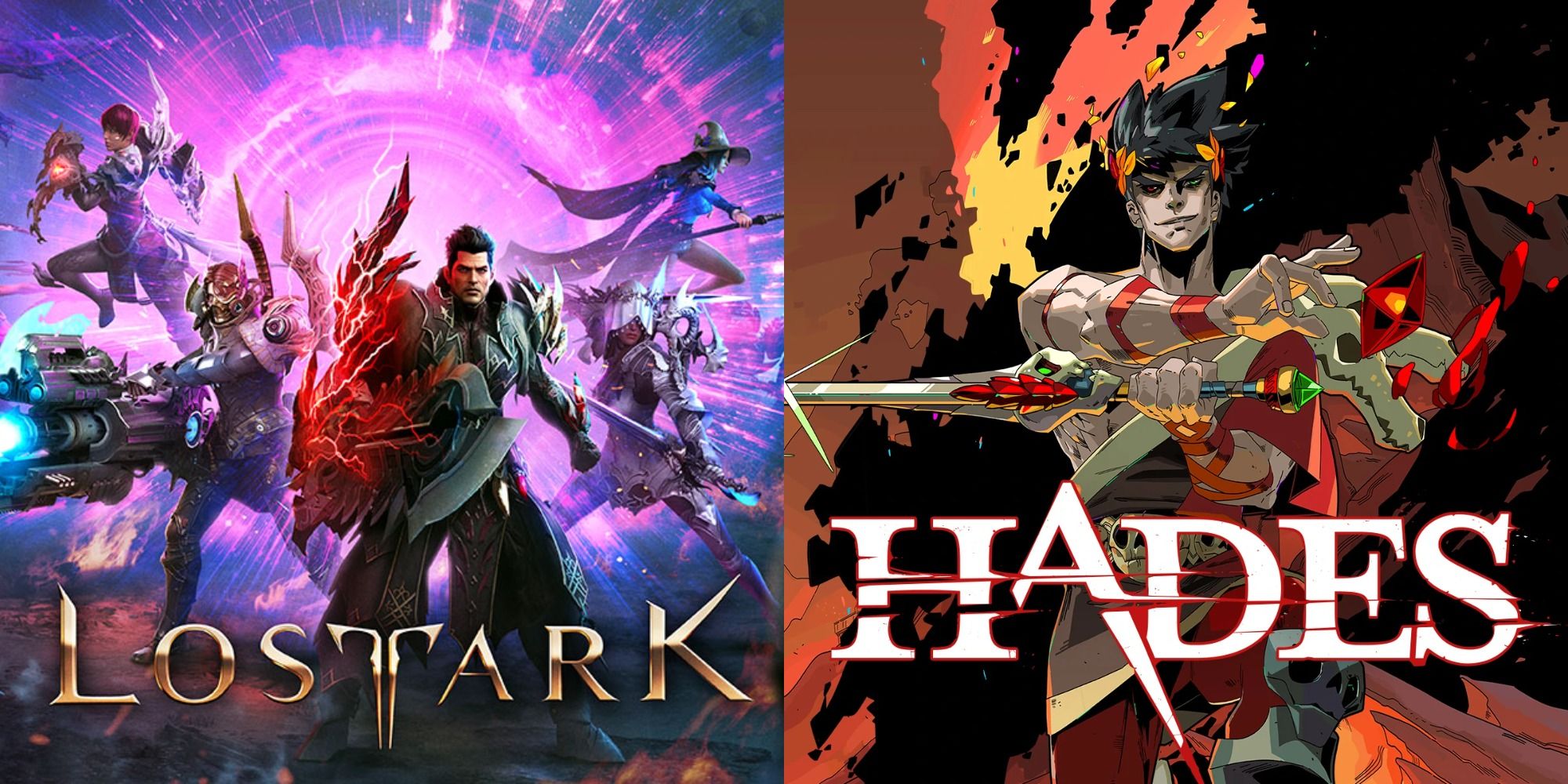 Split image showing posters for the games Lost Ark Hades