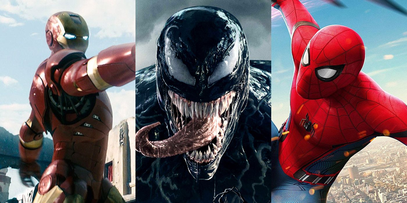 Split image of Iron Man, Venom and Spider-Man