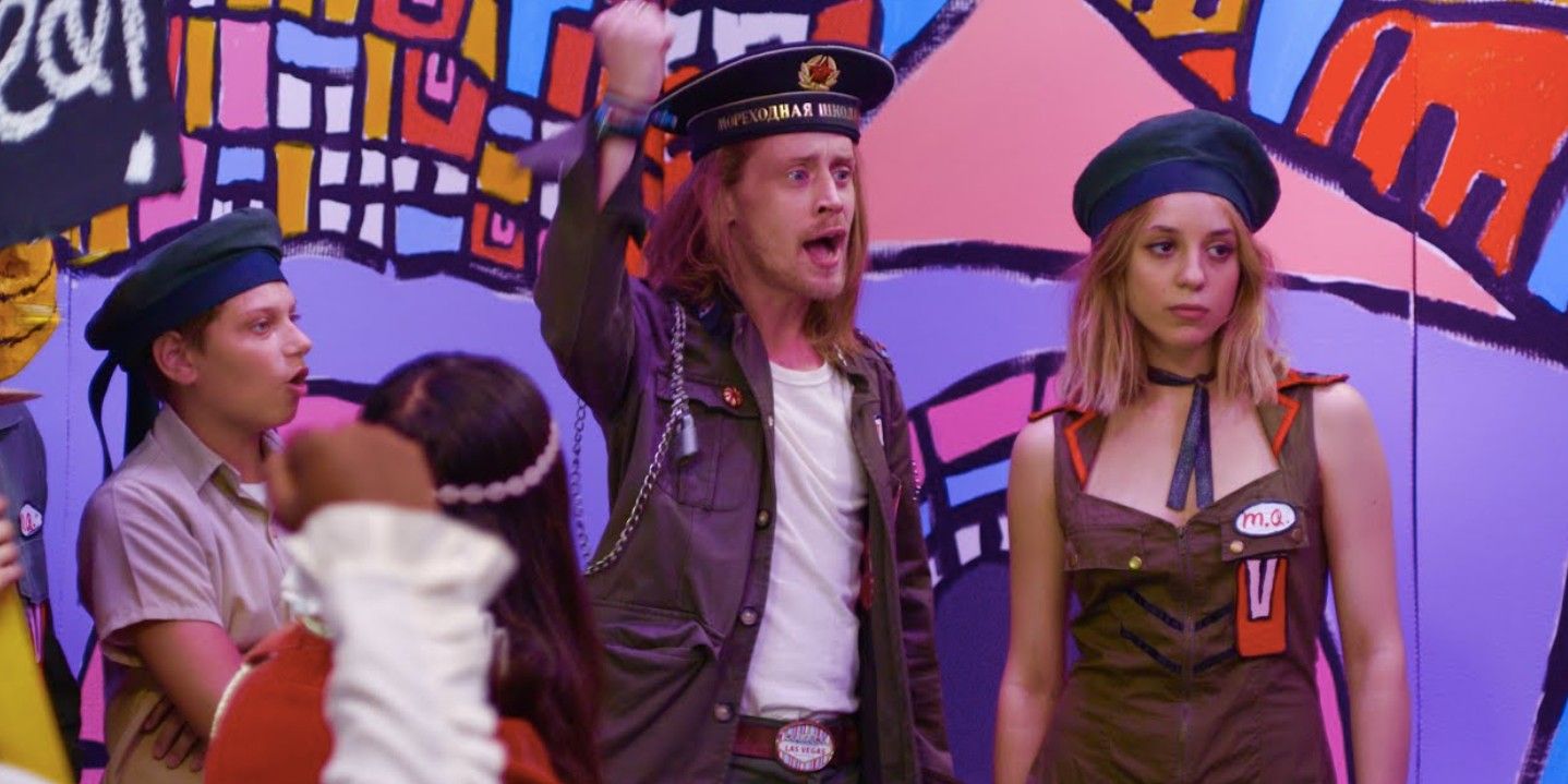 Macaulay Culkin on stage wearing a captain's hat in Adam Green's Aladdin