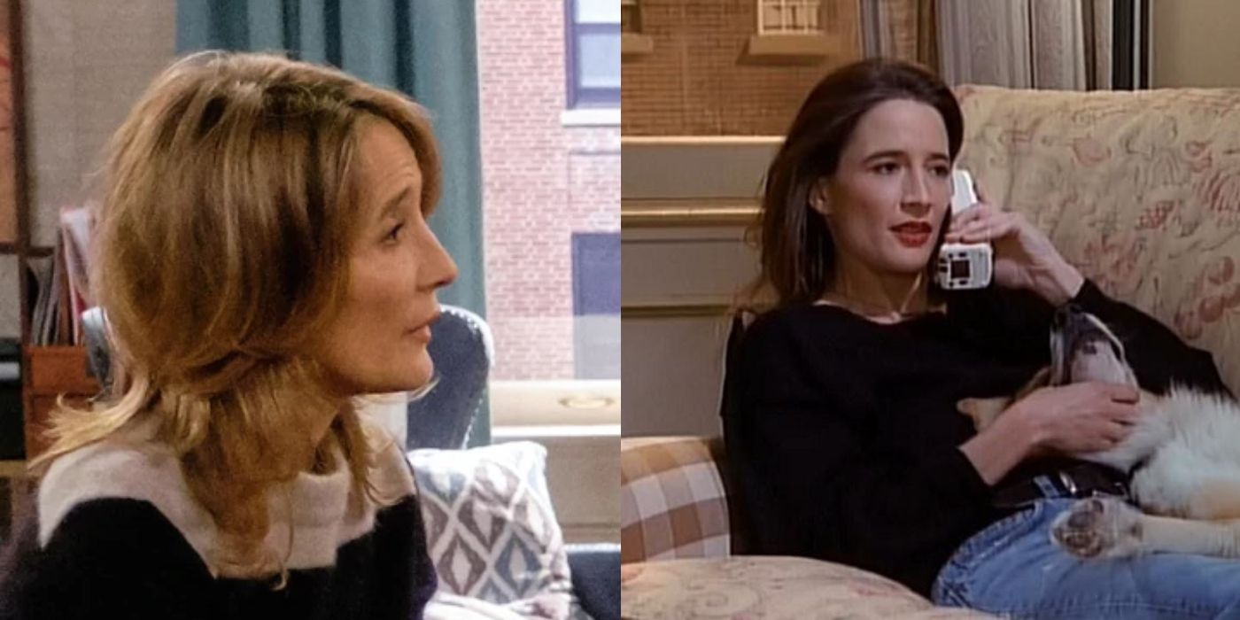 Split image of Lisa with short hair and on the phone on Mad About You