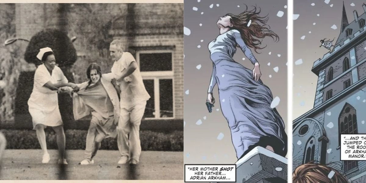 Nurses attempt to stop Martha Wayne from escaping a mental hospital while a young Martha watches her mother die from suicide.