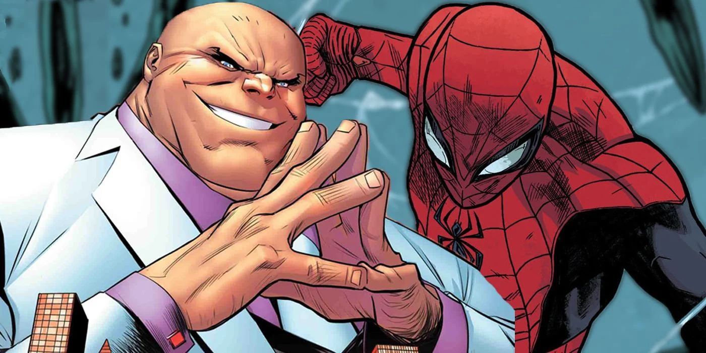 Split images of Kingpin and Spider-Man in Marvel Comics