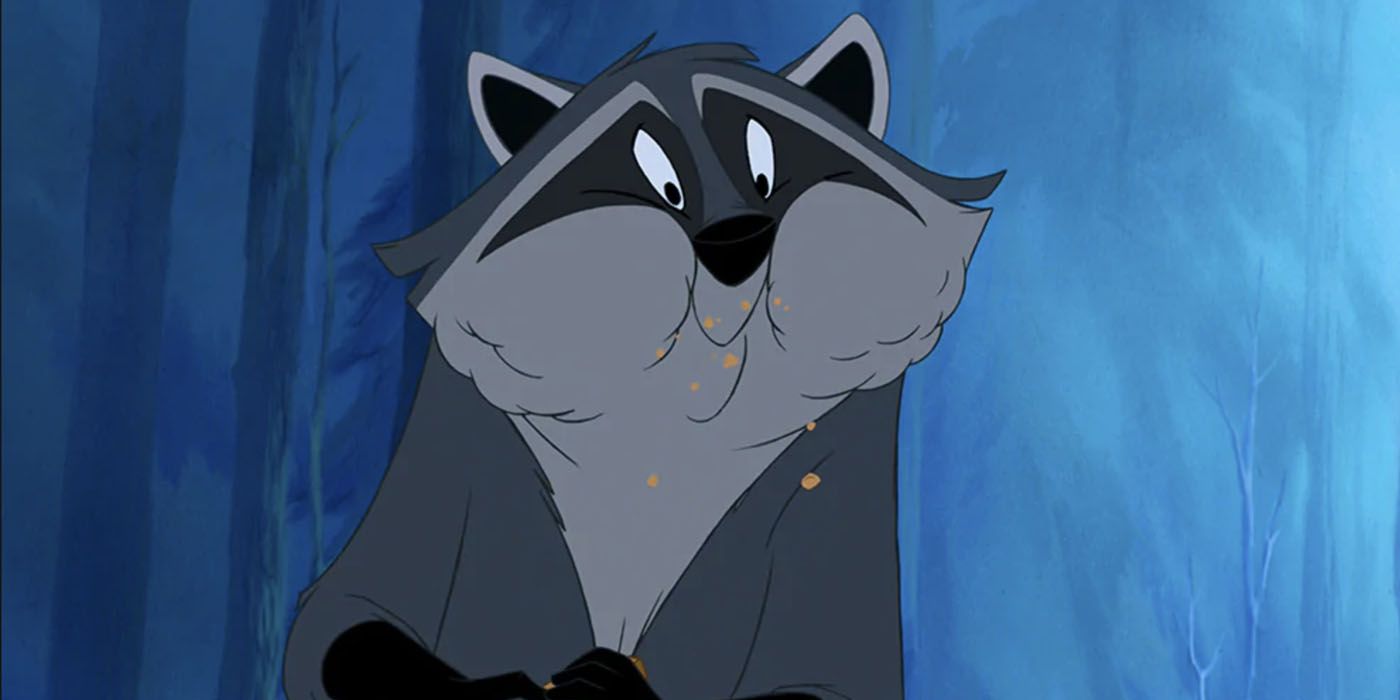 Meeko stuffing his face with biscuits from Disney's Pocahontas
