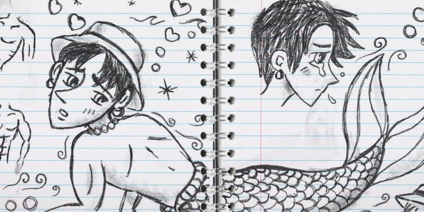 Mei's drawing of her crush as a mermaid on Turning Red