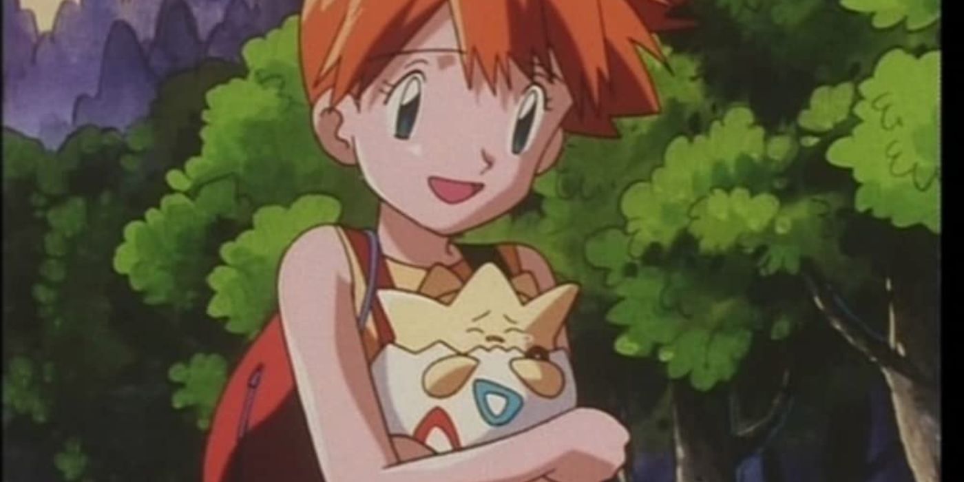 Misty carrying Togepi in the Pokémon anime.