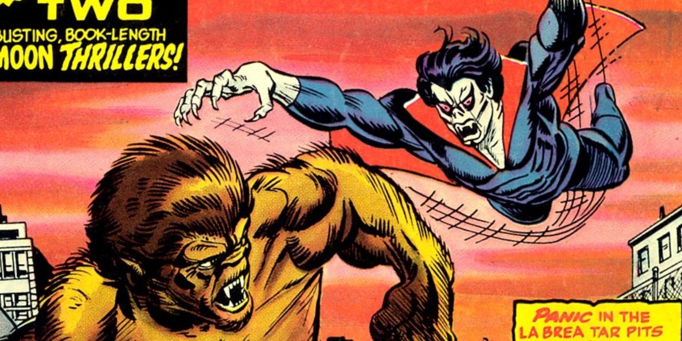 Morbius fights Werewolf in Marvel Comics.
