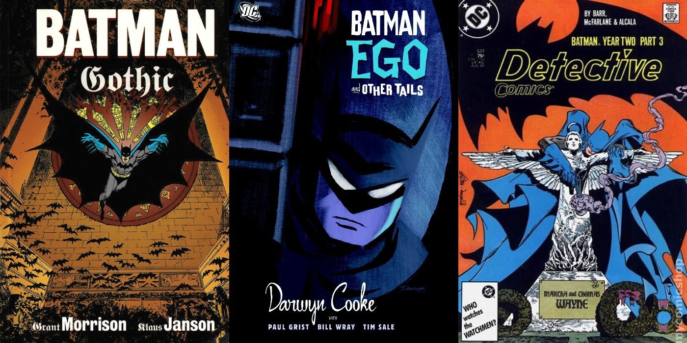 Split image of comic covers of BAtman Gothic, Ego, and Year Two.