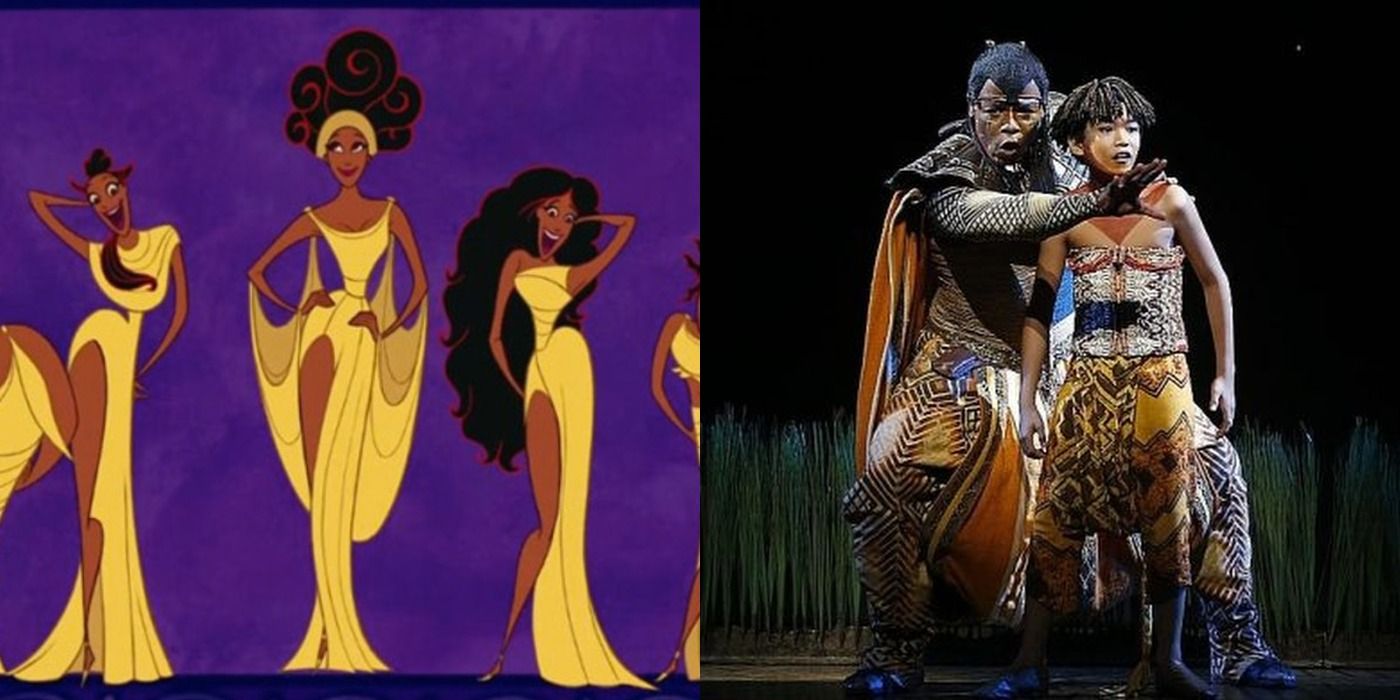 Split image of scenes from Hercules and The Lion King