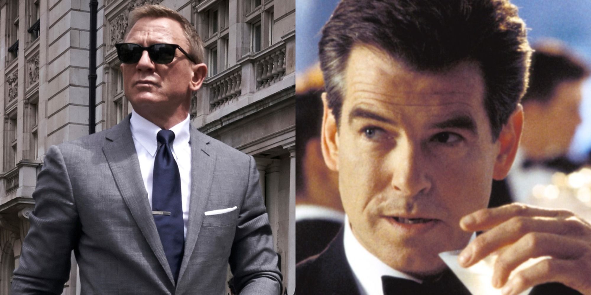 Split image of Daniel Craig and Pierce Brosnan as James Bond